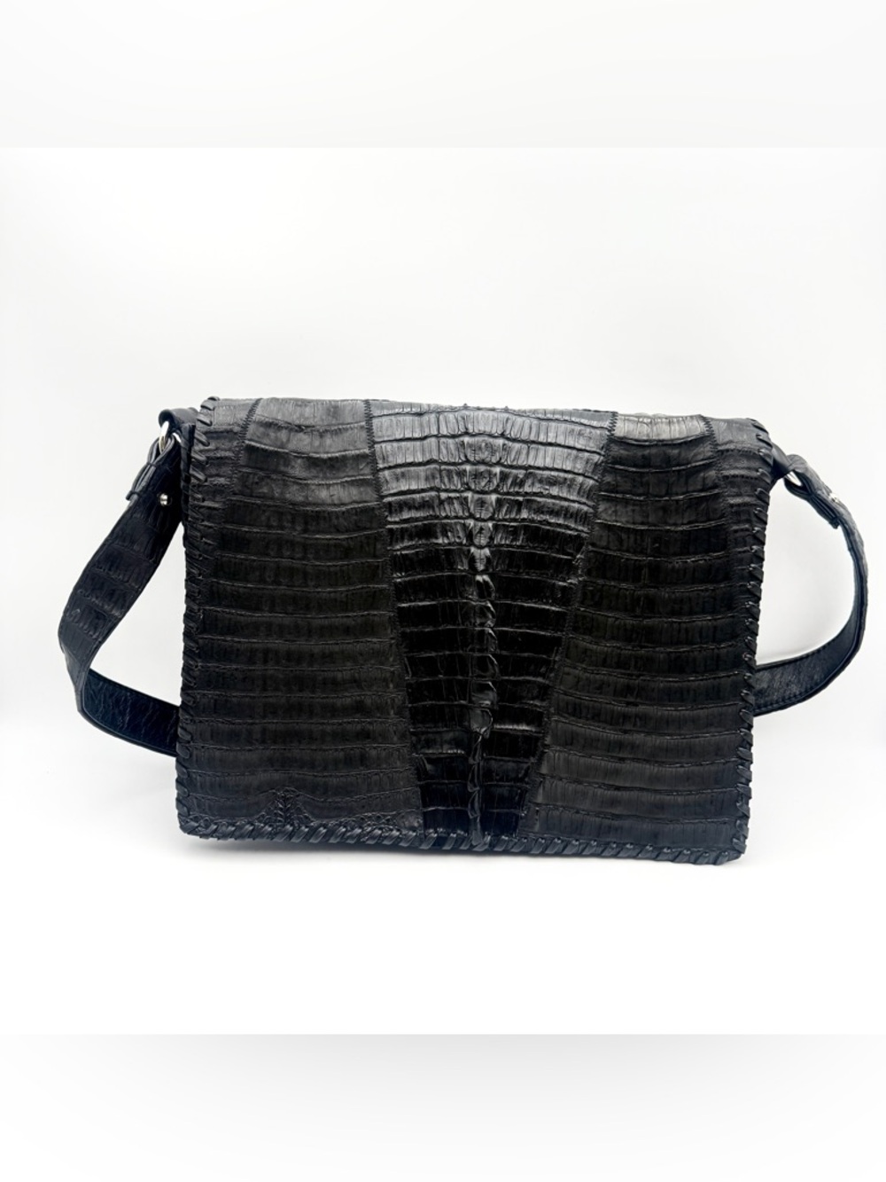 Anthony Luciano Custom Crocodile Leather Messenger Bag Black Handmade Bespoke